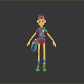 3D Animated Man in Blue Outfit Backpack Shorts Sneakers Standing on Gray Background