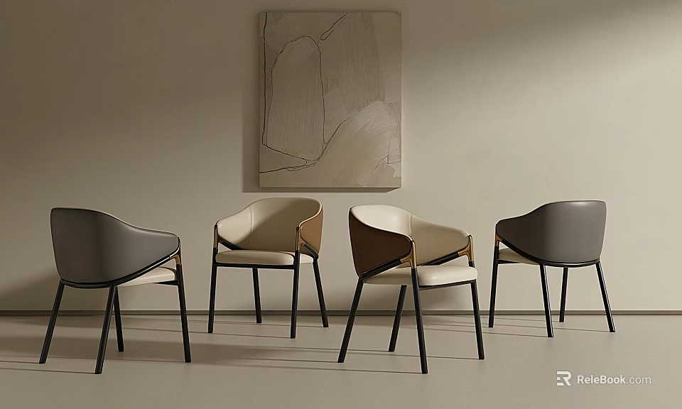 Modern Dining Chairs With Curved Backrest And Metal Legs Neutral Tones In Minimalist Interior 3d model 