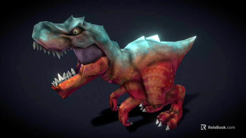 Colorful T Rex Dinosaur Model With Open Mouth And Sharp Teeth 3d model 