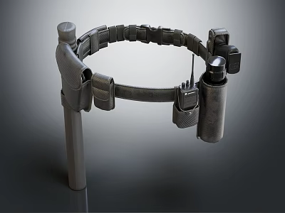 Metallic Circular Tool Gear With Straps Buckles And Cylindrical Container 3d model