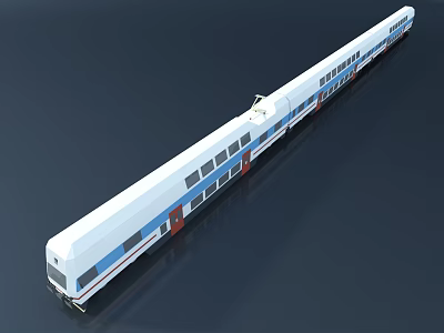 High Speed Modern Train With White Blue Exterior And Large Windows Design 3d model