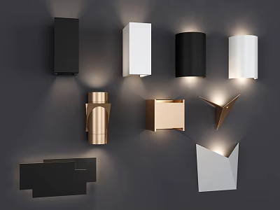Modern Wall Sconces With Black White Gold Finishes And Geometric Designs For Interior Decor 3d model