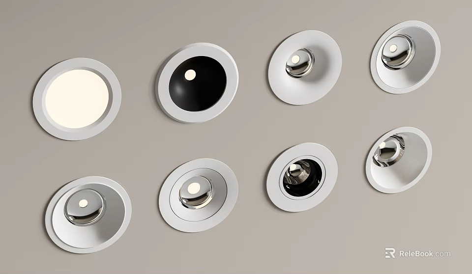 Modern Downlights And Spotlights With Round Design White Black Frames For Home Ceiling Installation 3d model 