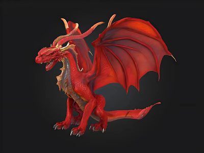 Detailed Red Fantasy Dragon With Large Wings And Scaled Body Design 3d model