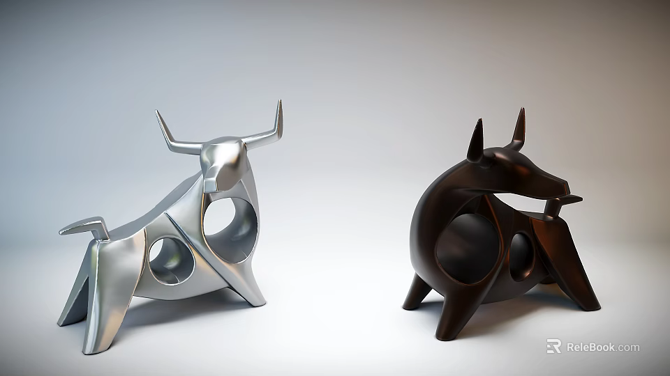Abstract Silver And Black Animal Sculptures For Modern Home Decorative 3d model 