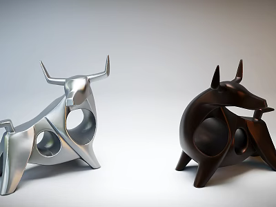 Abstract Silver And Black Animal Sculptures For Modern Home Decorative 3d model