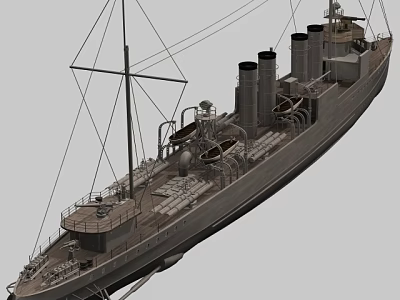 3D Model Of A Warship With Masts And Funnels 3d model