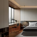 Modern Bedroom Interior Featuring Large Bed Nightstand Wardrobe And Area Rug 3d model