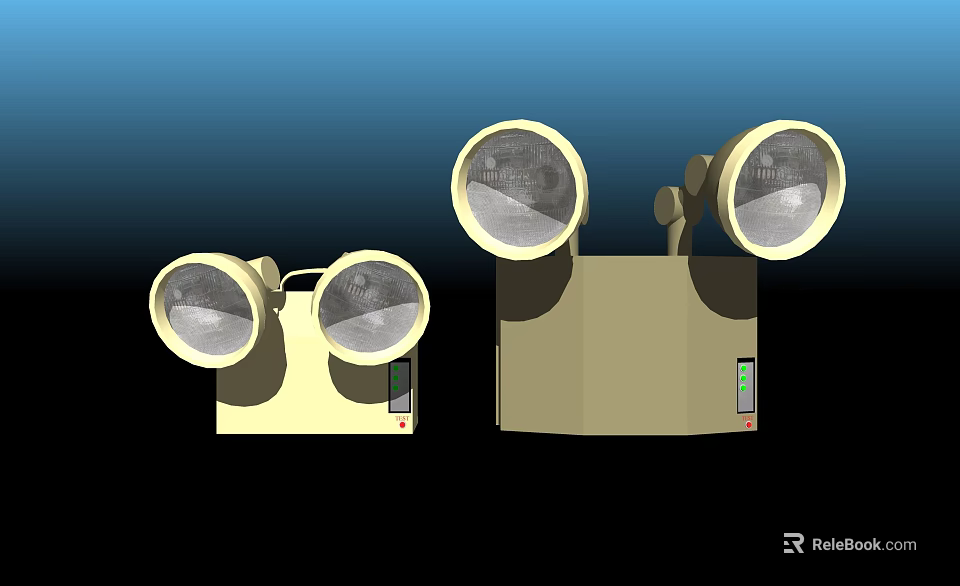 Two Beige Devices With Two Round Lamp Heads And Control Panels Below 3d model 