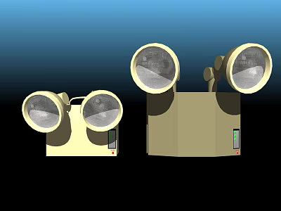 Two Beige Devices With Two Round Lamp Heads And Control Panels Below 3d model