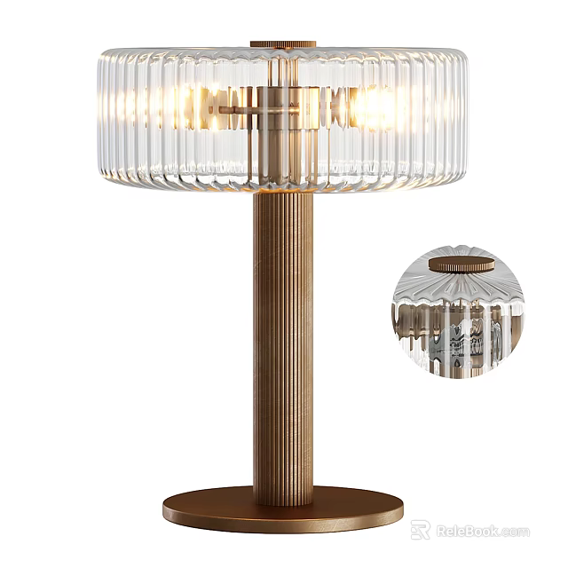 Modern Style Table Lamp With Transparent Vertical Stripes Glass Shade And Brass Metal Base 3d model 