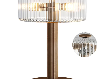 Modern Style Table Lamp With Transparent Vertical Stripes Glass Shade And Brass Metal Base 3d model