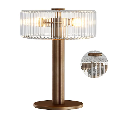 Modern Style Table Lamp With Transparent Vertical Stripes Glass Shade And Brass Metal Base 3d model