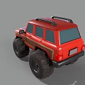 Red Off Road Vehicle with Large Tires and Roof Rack Stylish Exterior Design