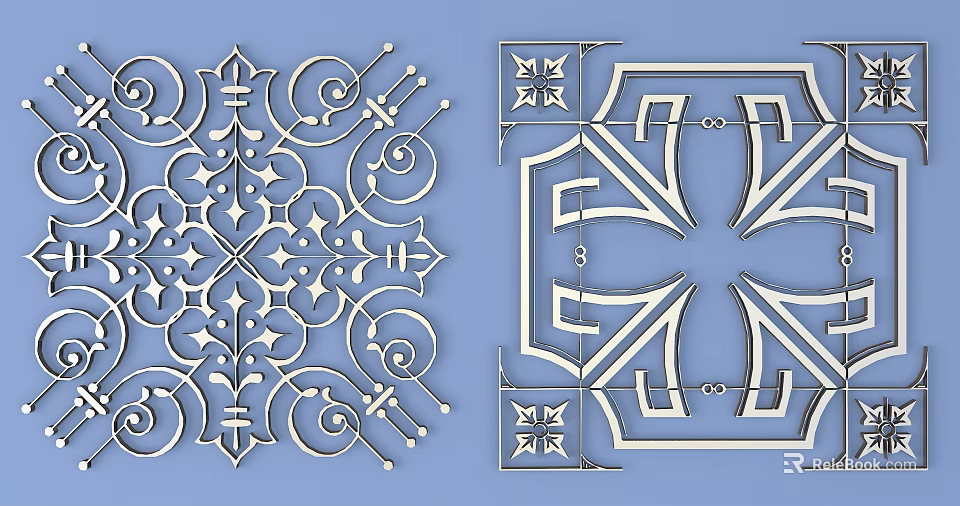Intricate Carved Patterns With Scrolls Floral Motifs And Geometric Designs 3d model 