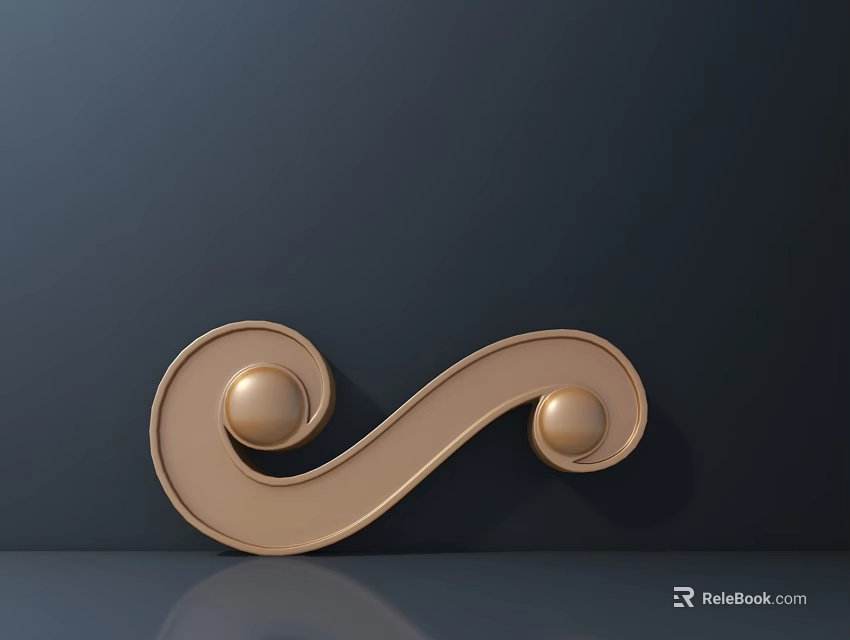 Golden Carved Decorative Element With Curved Design And Round Ornaments On Dark Background 3d model 
