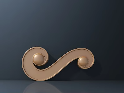 Golden Carved Decorative Element With Curved Design And Round Ornaments On Dark Background 3d model