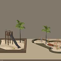Miniature Children's Playground Model With Sandpit Slide Climbing Frame And Palm Trees