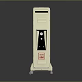 White Portable Electric Radiator With Wheels Black Control Panel And Red Label