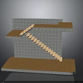 Architectural 3D Model With Textured Wall Brown Platform And Staircase Design