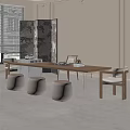 Modern Style Wooden Tea Table With Screen And Stools In Interior Design 3d model