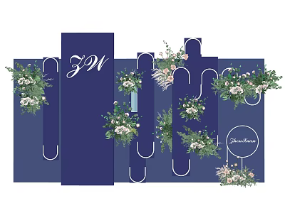 Beautiful Floral Decor Design With Navy Blue Background And Fresh Greenery Flower Arrangements 3d model