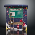 Festive Wish Board With Chalkboard Ladder Penguin Red Ornaments And Red Elves