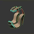Women's High Heels with Stiletto Heel Metallic Chain Straps Black and Beige Open Toe Design