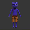 Purple Cat Like Character Wearing Orange Shorts With Brown Belt 3D Model On Black Background