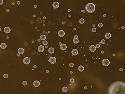 Round Transparent Bubbles Floating On Brown Background With Small Colorful Particles 3d model