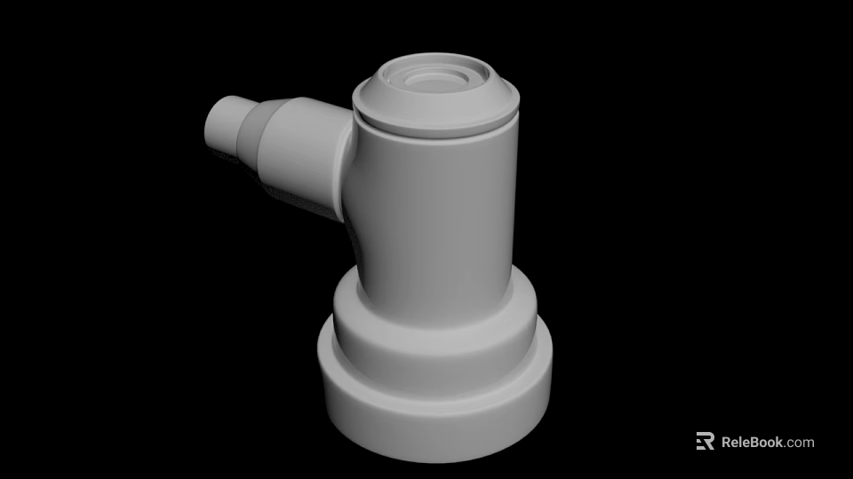 White Cylindrical 3D Model Mechanical Component With Round Opening And Side Connector 3d model 