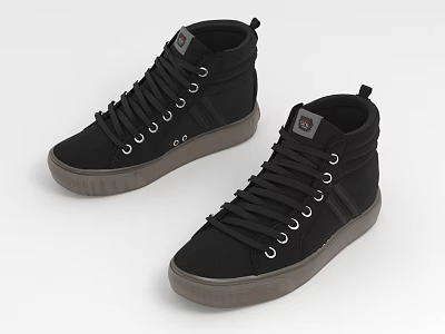 Black High Top Canvas Shoes With Laces Logo And Gray Sole 3d model