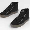 Black High Top Canvas Shoes With Laces Logo And Gray Sole