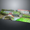 Traditional Rural Scene Construction With Stone Walls Red Roof House Steps Grass And Gravel Path