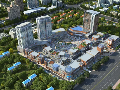 Aerial Urban Planning Layout Featuring High Rise Buildings Commercial Complex And Green Spaces 3d model