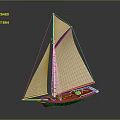 Classic Wooden Sailboat As Water Transport With Beige Sails Mast And Brown Wooden Hull