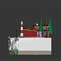 Miniature Scene Model Featuring Red Houses Green Trees Lighthouse Bridge Cave And Ladder