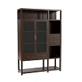 Dark Brown Wooden Bookcase With Glass Doors Drawers And Open Shelves
