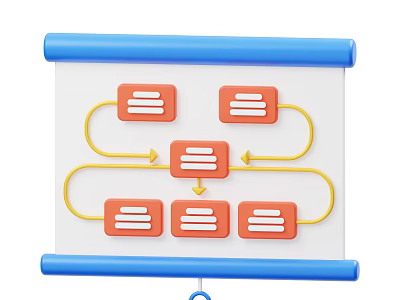 Structured Design Decorative Ornament Set With Blue Scroll White Board Orange Rectangles And Yellow Arrows 3d model