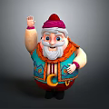 Cartoon Elderly Man Waving Hand With Red Purple Hat White Beard And Colorful Geometric Top