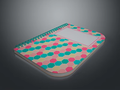 Electronic Notebook With Colorful Hexagon Pattern Spiral Binding And White Rectangular Cover 3d model