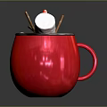 Red Mug With Hot Drink Topped With Marshmallows And Cinnamon Sticks