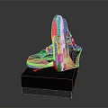 Stylish High Top Sneakers In Black White Red With Patterned Sole On Textured Display Stand