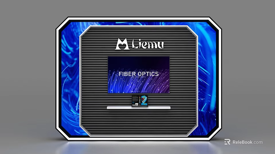 Liemu Modern Display Shelf Featuring Fiber Optics Screen Blue Background And Black Stripe Design 3d model 