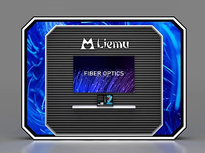 Liemu Modern Display Shelf Featuring Fiber Optics Screen Blue Background And Black Stripe Design 3d model