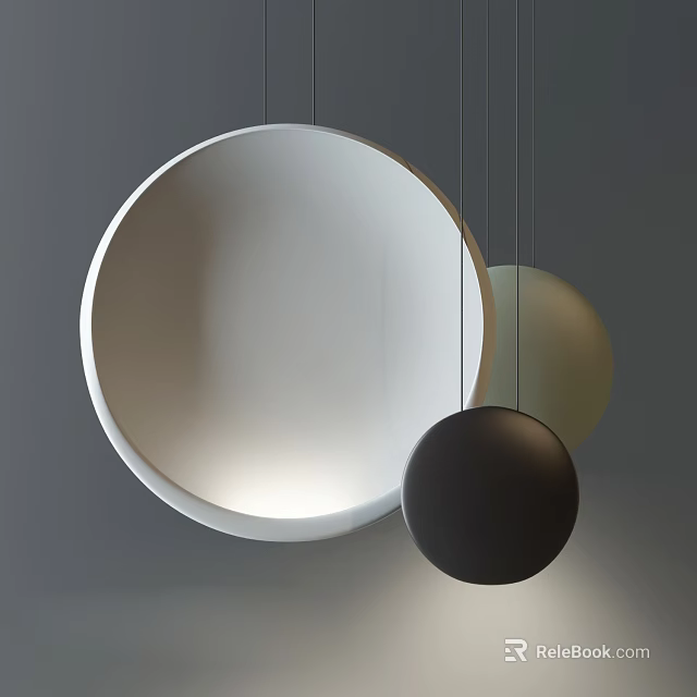 Modern Circular Pendant Lights in White Beige Black for Minimalist Interior Decor 3d model 