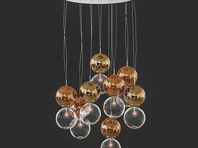 Modern Chandelier With Glass And Gold Spheres Hanging In Cluster Arrangement 3d model