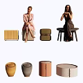 People Sitting On Stylish Stools With Multiple Colors And Modern Designs 3d model