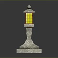 Traditional Stone Lantern With Square Base And Yellow Lattice Glass Panels