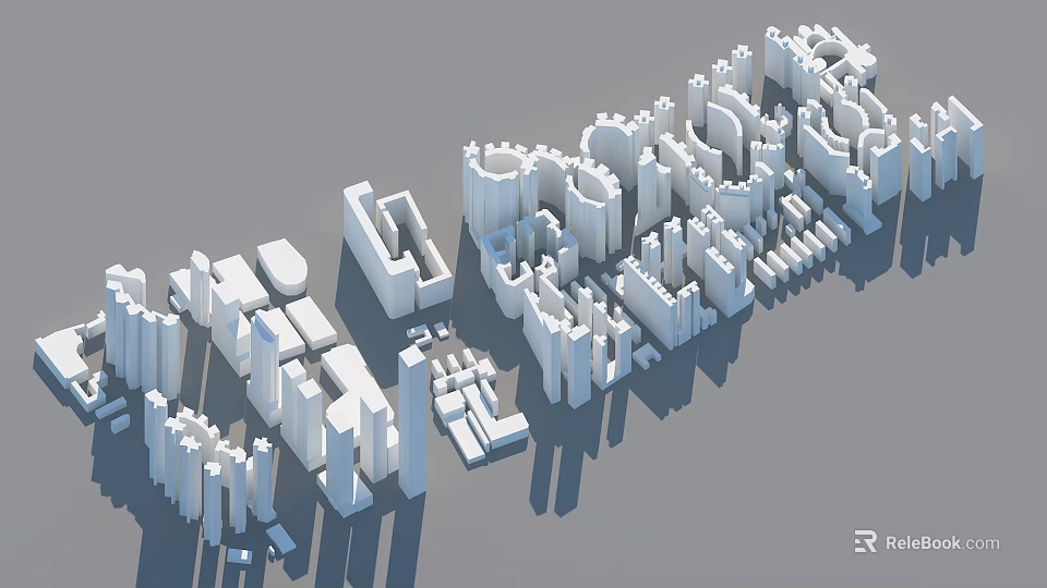 Modern Urban Building Complex With White Geometric 3D Models And Skyline Layout 3d model